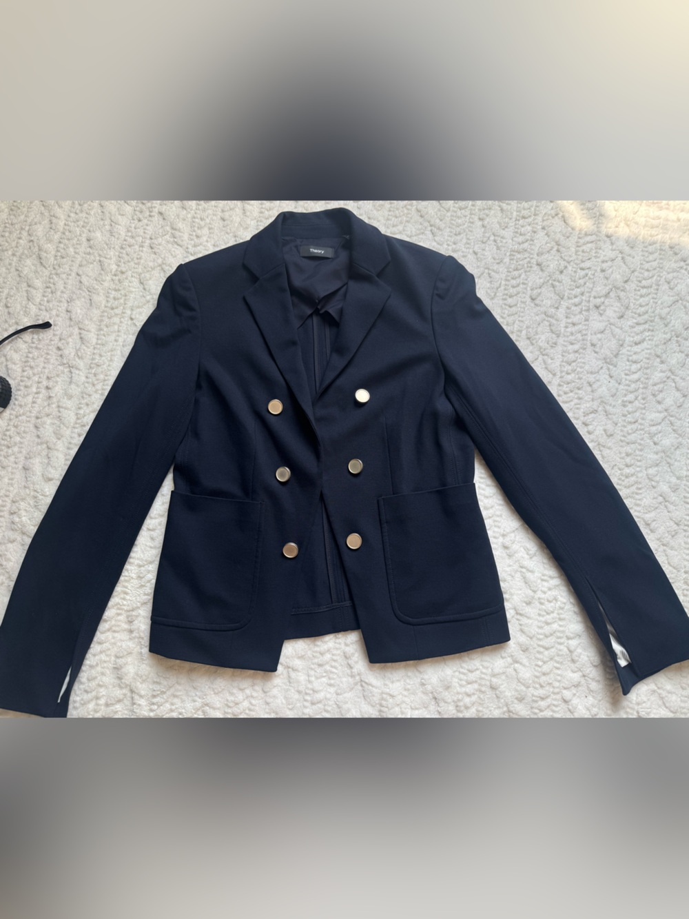 Theory Johnna Avenue Ponte Knit Blazer Navy Double Breasted Jacket 6